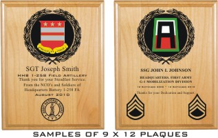 SAMPLES OF 9 X 12 PLAQUE WITH SINGLE AND DOUBLE LOGOS
