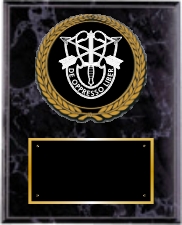 Army Plaque Style Group A mounted on a simulated Black Marble Plaque Board