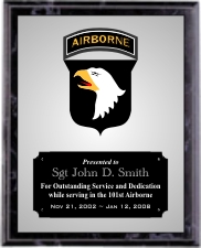 Army Plaque Group B Style on Black Marble