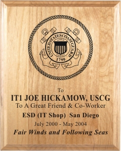 USCG Laser Engraved Alder Wood Plaque